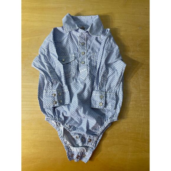 Rafter C Baby Pearl Snap Button Blue One Piece Western Shirt 6 Months Rodeo - Picture 1 of 5